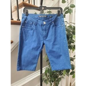 P&P Jeans Womens Solid Blue Cotton Mid Rise Straight Leg Casual Shorts Size 9/10